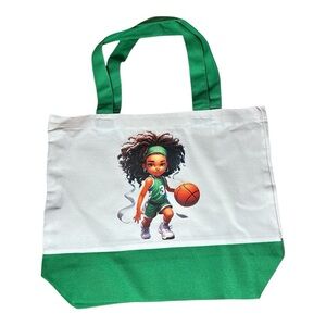 Large Canvas Tote Bag with Basketball Girl Art | Hand Pressed | 17”x14” | New